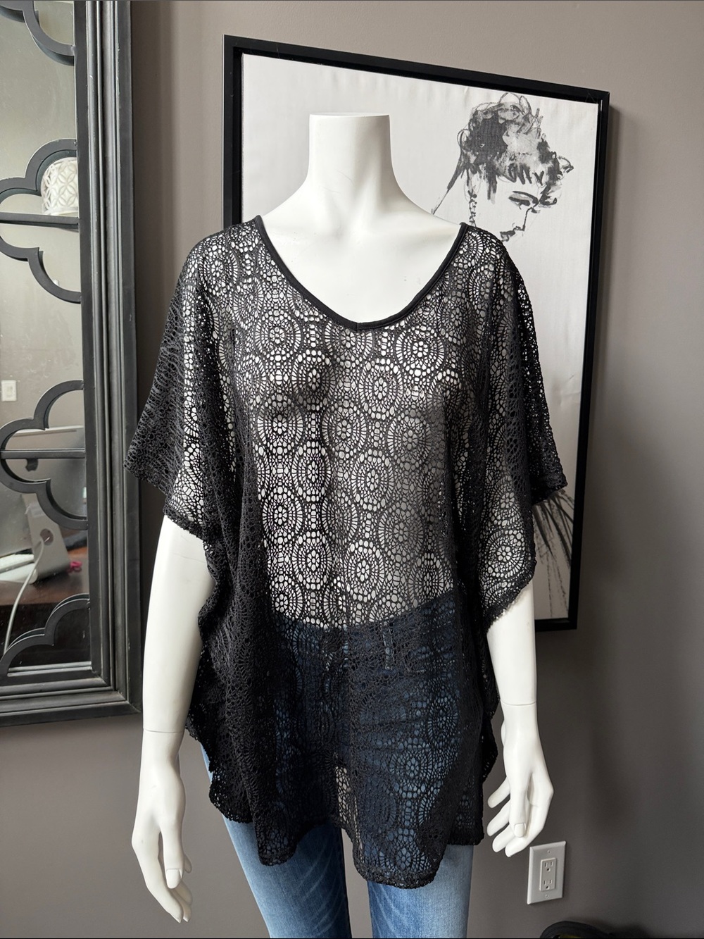 Sheer Black Crochet swim cover up